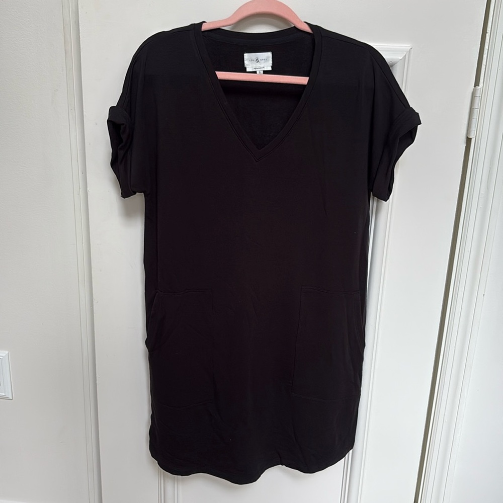 Lou & Grey Black V-Neck Pocket T-Shirt Dress - Size S